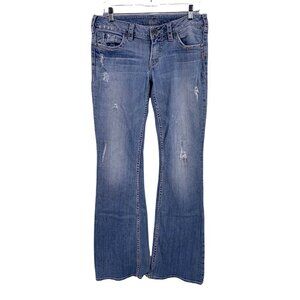 Silver Jeans AIKO Light Wash Distressed Straight Leg Jeans Size 29